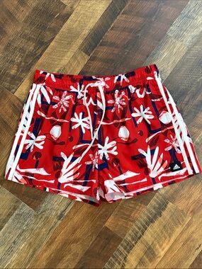 Adidas Originals Red Tropical Print Swim Shorts Medium Mesh Lined